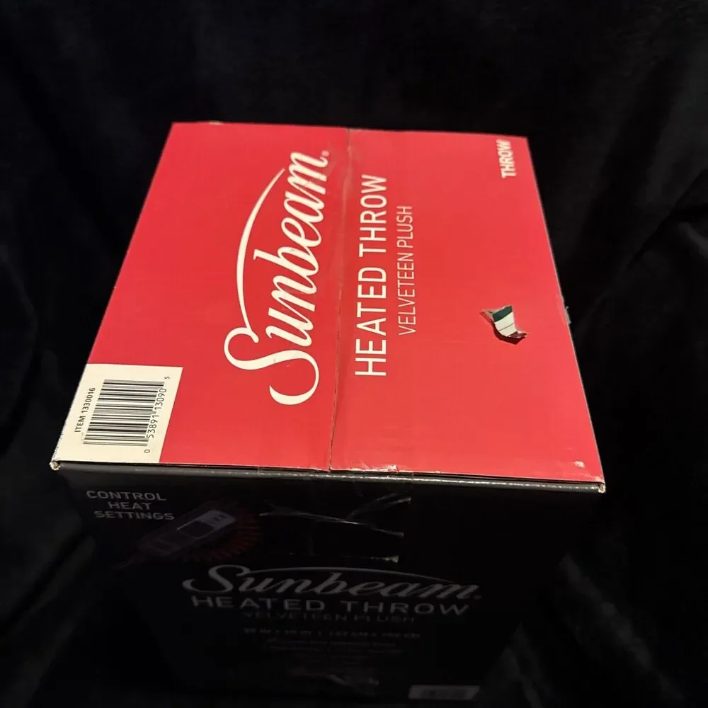 Sunbeam Velveteen Plush Heat Throw Red 50x60 Electric Blanket 3 Heat Setting